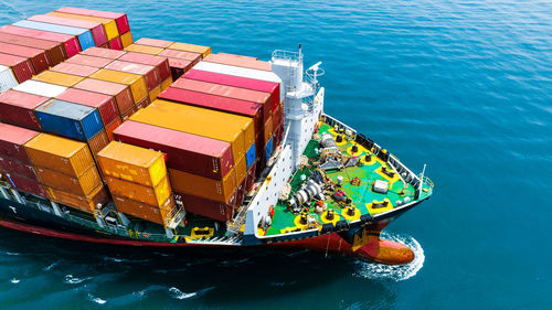 High angle view of ship in sea