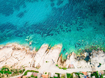 High angle view of water on beach