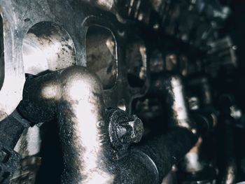 Close-up of old machinery in factory