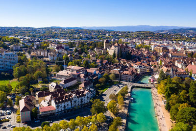 High angle view of townscape against sky