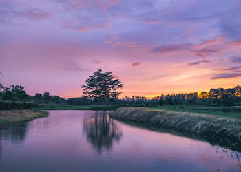 Scenic view of lake against sky during sunset