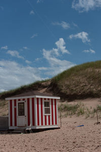 Built structure on beach against sky