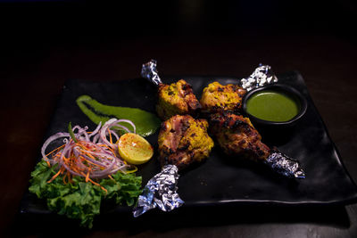 High angle view of food on table