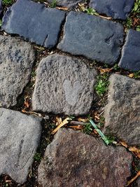 High angle view of stones on footpath