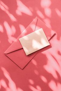 High angle view of envelope on table