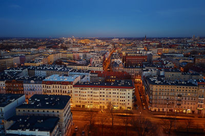 Wroclaw city at night, aerial view