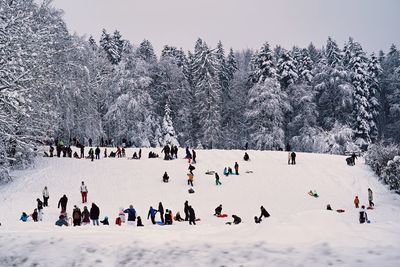 People having fun on winter day