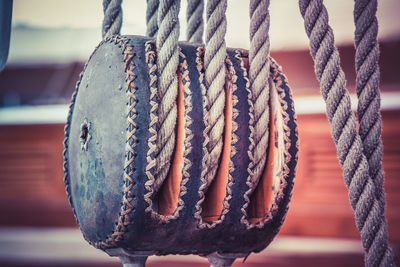 Close-up of rope tied to metal