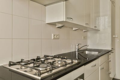 High angle view of sink in bathroom