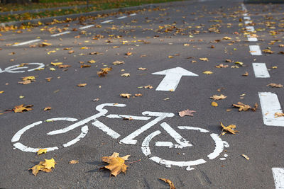 High angle view of text on street