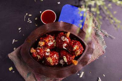 High angle view of food on table