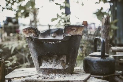 Close-up of charcoal stove