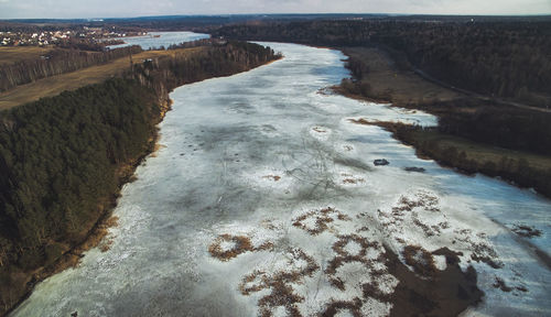 High angle view of river against sky