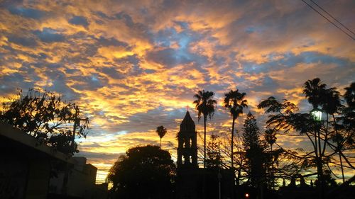 Low angle view of silhouette trees against sky at sunset