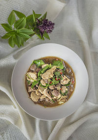 High angle view of meal served in bowl