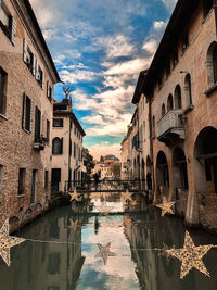 Canal amidst buildings in town against sky