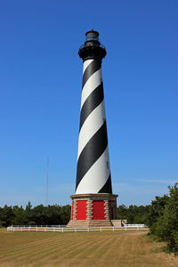 Lighthouse against clear blue sky