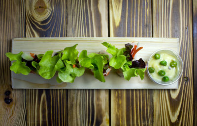 Directly above shot of salad in plate on table