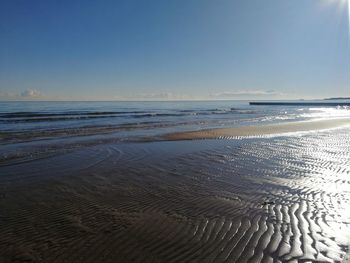 Scenic view of beach against clear sky