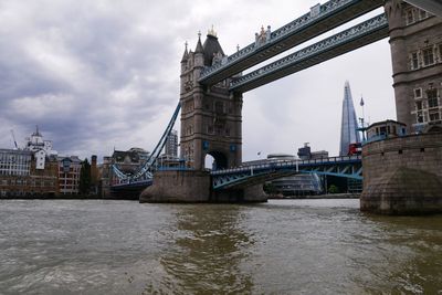 View of bridge over river against cloudy sky