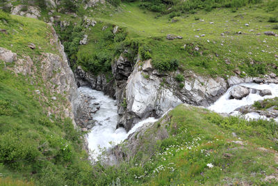 Stream flowing through rocks in forest