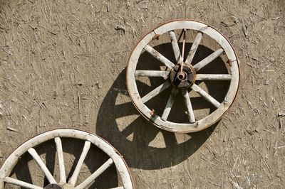 Old wheel against wall