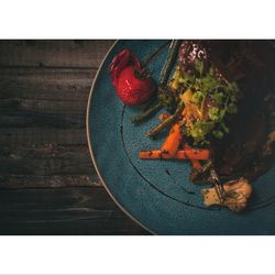 High angle view of meal served on table