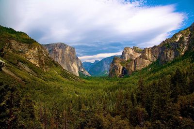 View of mountain range against cloudy sky