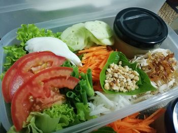 High angle view of meal served in plate