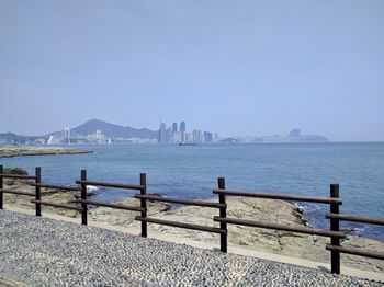 Scenic view of sea against clear sky