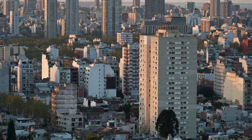 High angle view of buildings in city