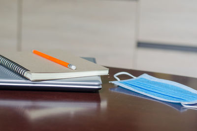 Close-up of open book on table