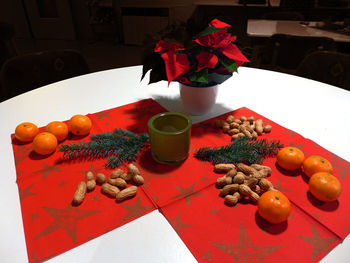 High angle view of fruits on table