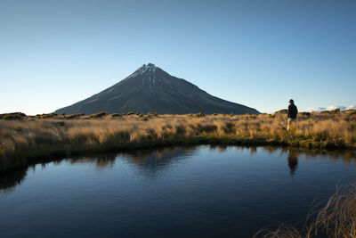 Scenic view of lake against clear sky