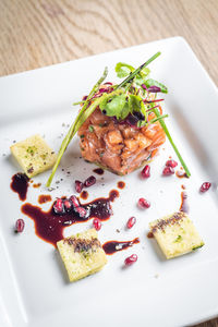 High angle view of meal served in plate