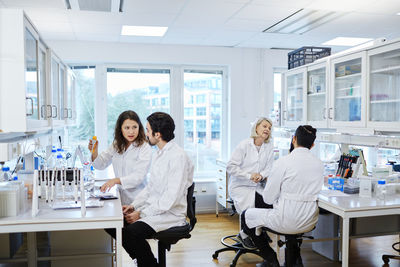 Scientists working in laboratory