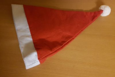 High angle view of flag on table