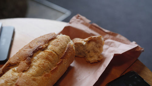 High angle view of breakfast on table