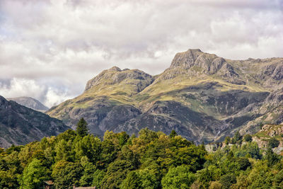 Scenic view of mountains against cloudy sky