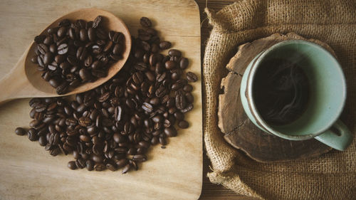 High angle view of coffee cup on table