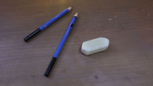 High angle view of pen on table