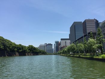 Buildings against sky with waterfront