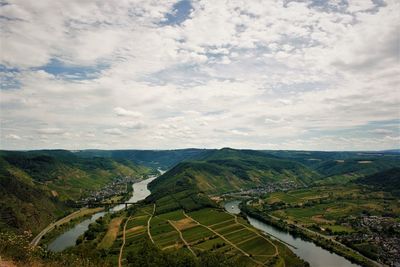 High angle view of agricultural field against sky