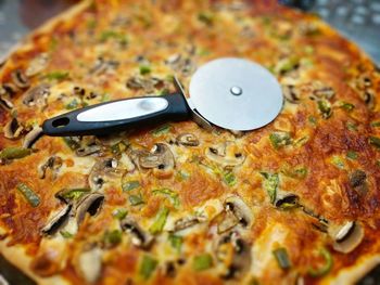 High angle view of pizza in plate