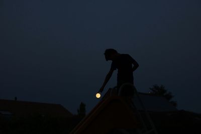 Low angle view of silhouette statue against sky at night