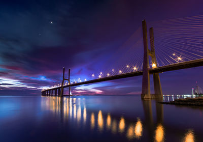 Sunrise in vasco da gama bridge, in lisboa