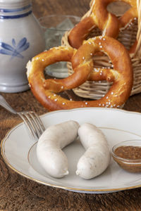 High angle view of breakfast on table