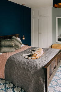 Table on bed at home