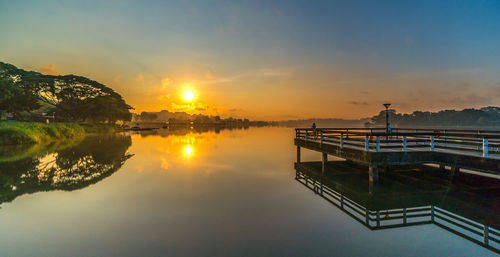 Scenic view of lake against sky during sunset