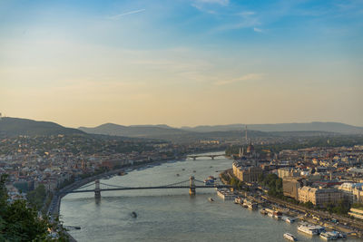 High angle view of suspension bridge over river